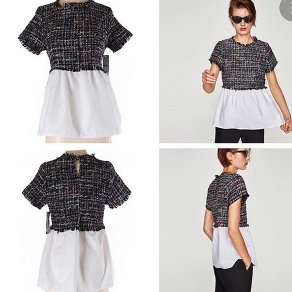 Zara Tweed Shirt Blouse sz Small - Picture 6 of 7